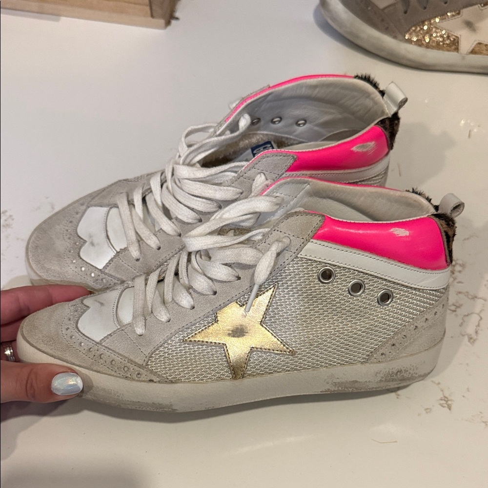 Golden Goose White and Pink Sneakers with Gold Star